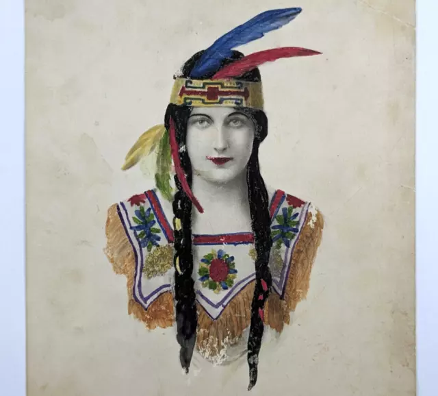 Antique Native American Maiden Hand Colored Print Schlesinger Bros NY 1911