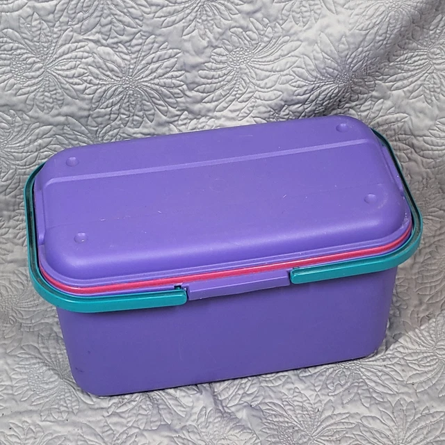 Bolso de Almacenamiento Artesanal Eagle Craftstor con Bandeja y Tapa Años 90 Púrpura Rosa Azulada Vintage