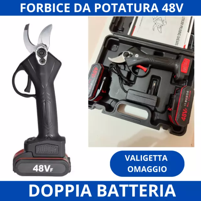 Forbice A Batteria Da Potatura +Valigia Cesoia 48V 3.0Ah Taglio 30Mm 2 Batterie
