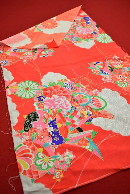 Vintage Japanese Kimono Fabric Wool Antique Boro Kusakizome Dyed 29.1"/LF47/50