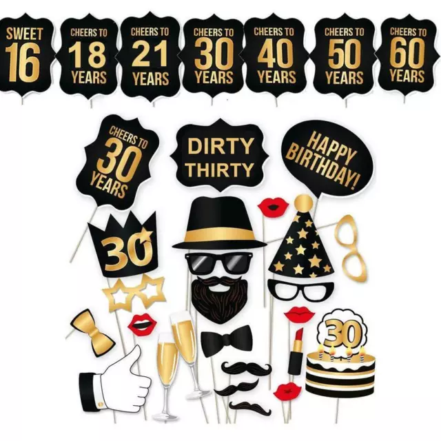 16/18/21/30/40/50/60th Happy Birthday Party Photo Booth Props Party Decor Selfie