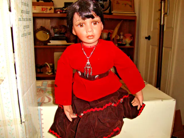 Porcelain Native American Doll "Anaba" 13” With Clay Pot-Heritage Signature