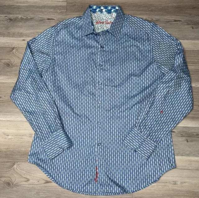 Robert Graham Blue Shirt Mens Size Large Dress Casual Button Up Long Sleeve