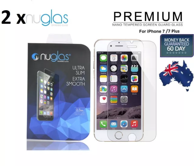 2XGENUINE NUGLAS Tempered Glass Screen Protector For Apple iPhone 6S 7 8 Plus X