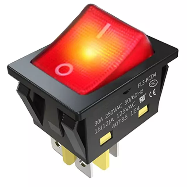 HEATED TROLLEY HOT CUPBOARD SWITCH 30 amp RED ROCKER 30a HEAVY DUTY ILLUMINATED