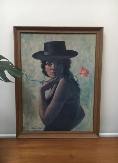 MID CENTURY PRINT STEPHEN PEARSON Retro Vintage 1970s Original Teak Frame Kitsch