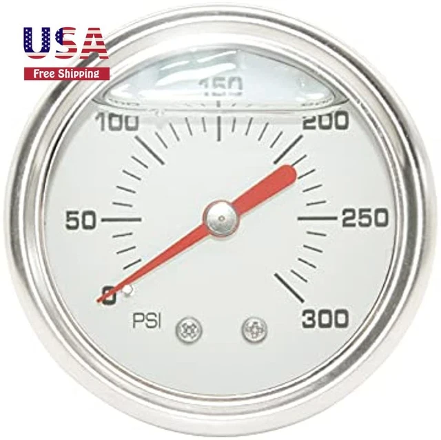 1/8" NPT SS Glycerin Filled Pressure Gauge 1.5"Face Dial Liquid Filled  0~300Psi
