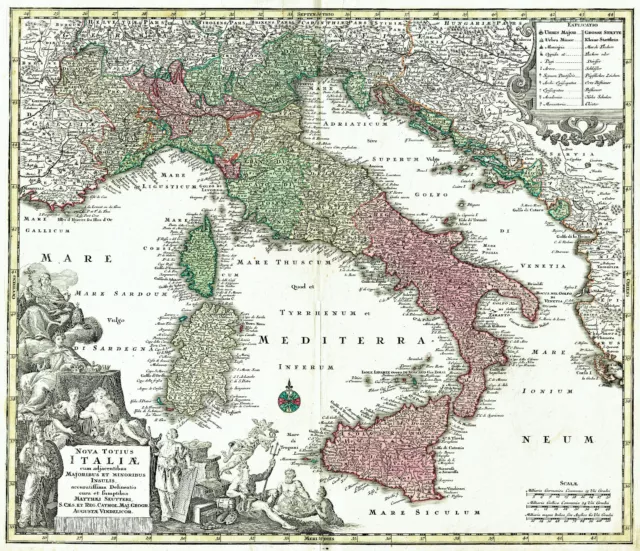 ITALIA M. SEUTTER 1734 Carta Geografica Stampa Antica ORIGINALE Sicilia mappa