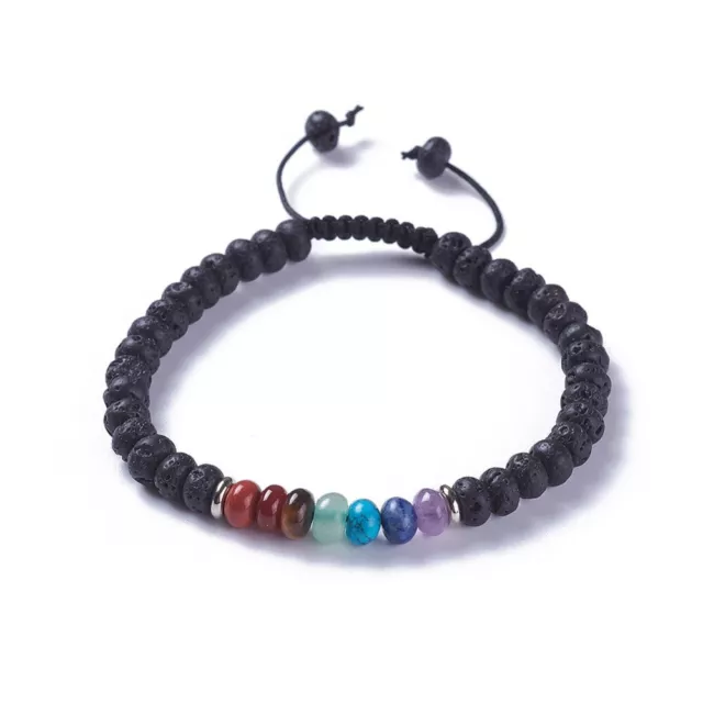 Natural Adjustable 7 Chakra Lava Rock Braided Macrame Cord Bracelet UK