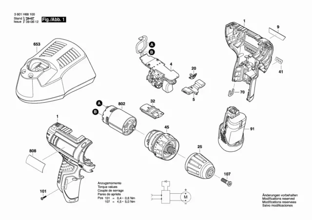 Bosch GSR 12V-15 Akku-Bohrschrauber original Bosch Ersatzteile Liste 3601H68102