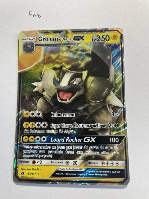 Carte Pokémon Golem 34/111 GX - Édition Soleil Et Lune - État Near Mint (quasi Neuf) - Version FR