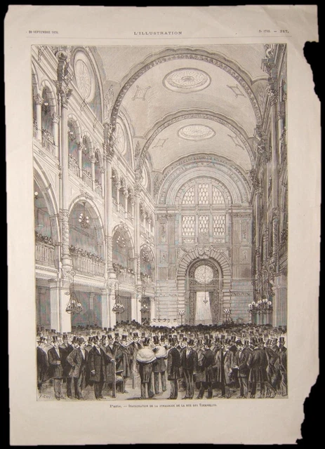 French Judaica print of Synagogue on Rue des Tournelles, Paris; by Fichon, 1876