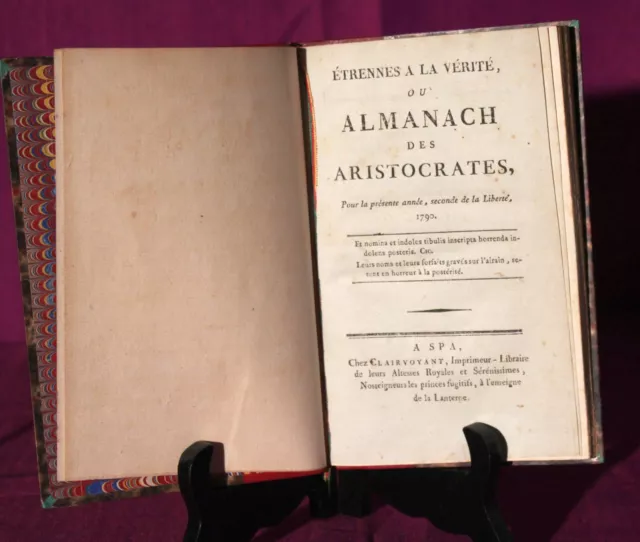 Très Rare Pamphlet Révolutionnaire 1790  "Almanach des Aristocrates" REVOLUTION