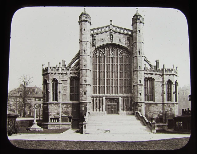 GWW Glas magische Laterne Rutsche WINDSOR CASTLE ST GEORGES CHAPEL WESTFRONT C1890