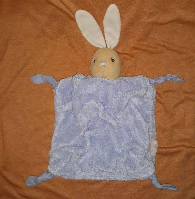 Av23 - Doudou plat Kaloo Lapin Plume Bleu 4 noeuds tissu en TBE
