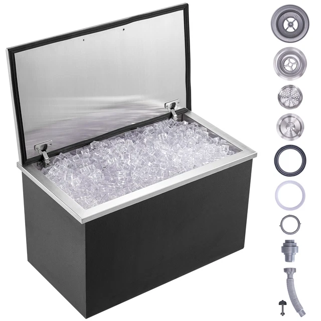 Bac à Glace Encastrable 30,25 L 508x355x308 Mm Boîte Isotherme Pour Glace Avec Couvercle En Inox Alimentaire Conservateur à Glaçons Pour Boissons Bières Fraîches Cuisine Extérieure Bar Domicile | FR