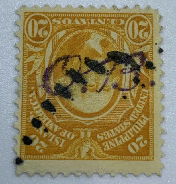 INVERTED HANDSTAMP OB ON 20C PHILIPPINES STAMP 1910's, OFFICIAL BUSINESS 2