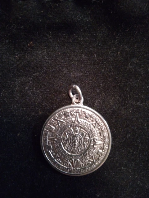 Aztec Myan Calendar Sterling Silver .925 Pendant Sun Dial Sheild