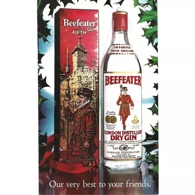 Beefeater London Distilled Gin 1970s Vintage Print Ad 9 inch Tall