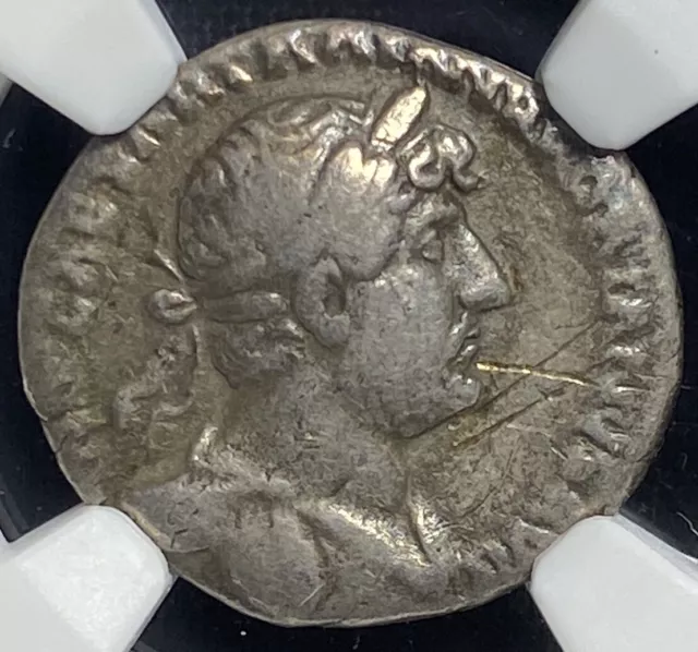 Hadrian 117-138 Roman Empire Silver AR Denarius Coin, 12 Caesars Rome, NGC Ch F