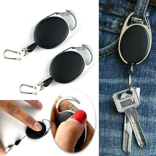 2x Retractable Heavy Duty Nylon Rope Keyring Ring Key Chain Clip Recoil Holder