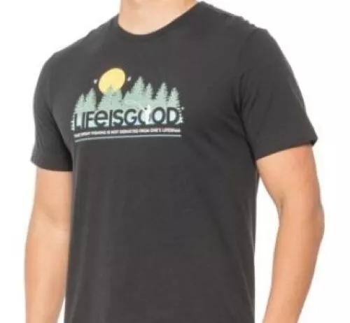 *BIG SALE* Life is Good LARGE Mens LIFESPAN FISHING Trees Fish Short Sleeve L