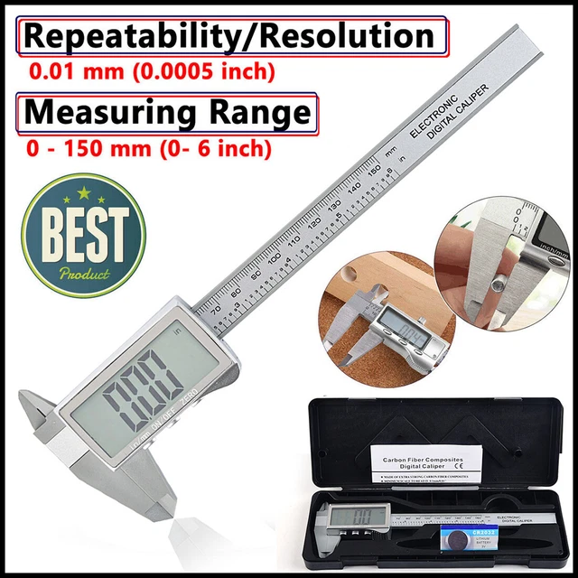 6" 150mm Carbon Fiber Electronic Digital Vernier Caliper Micrometer Gauge LCD