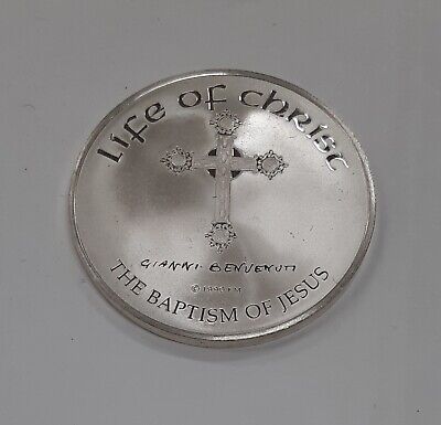 Franklin Mint Life of Christ .925 Silver Medal by Benvenuti-Baptism Of Jesus