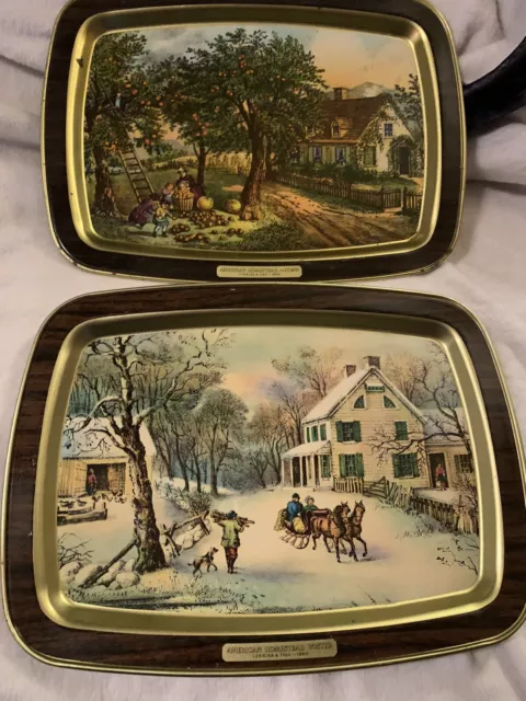 Vintage Currier and Ives American Homestead 1868 Autumn Winter Metal Tray Read!