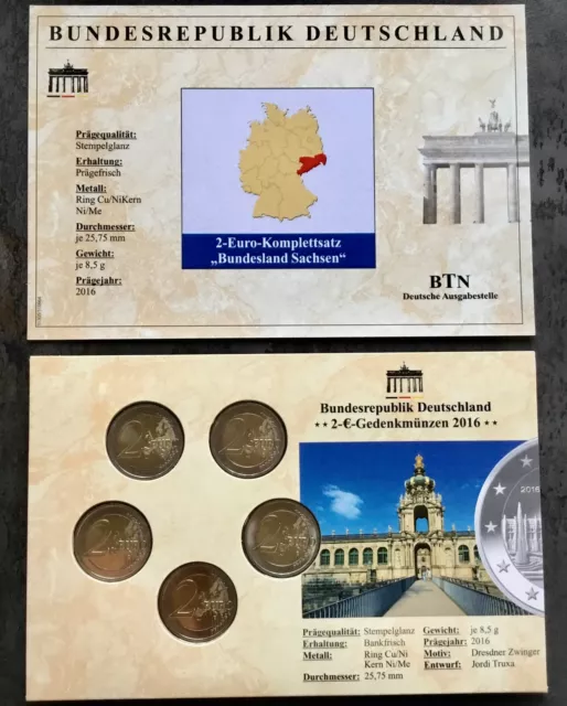 2€ Euro Set Gedenkmünzen 2016 Bundesland Sachsen Dresdner Zwinger A D F G J  OVP