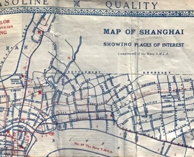 1927 Usn Navy Map Of Shanghai, Ymca, Socony, Sincere, Restaurant Ads China F1
