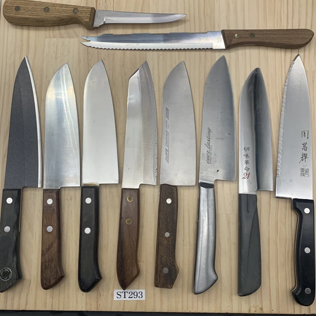 Damaged Lot of Ten Chef's Kitchen Knives  Santoku  Gyuto From Japan ST293