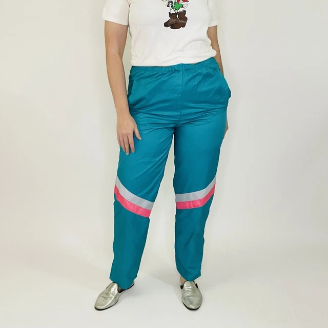 Vintage 80s 90s High Rise Windbreaker Nylon Lined Ankle Zipper Track Pants M/L