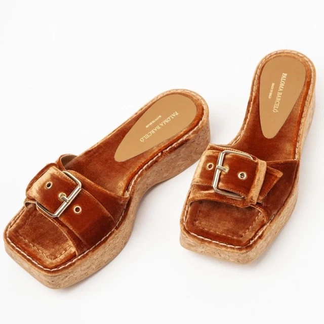 Free People Paloma Barcelo Corrente Velvet Platform Slides Sandal Sz. 10.5 NEW