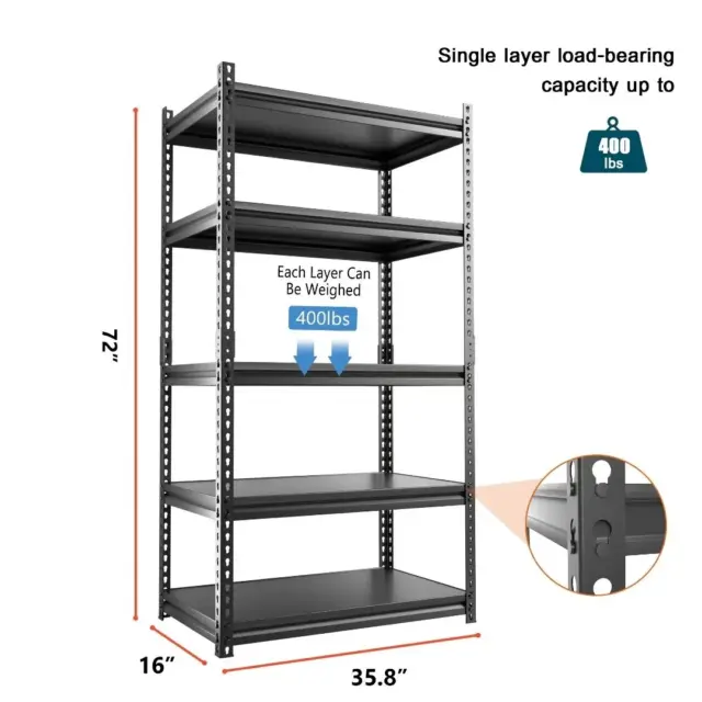 Storage Shelves，5-Tier Adjustable Metal Shelving Unit Heavy Duty Storage Shelves