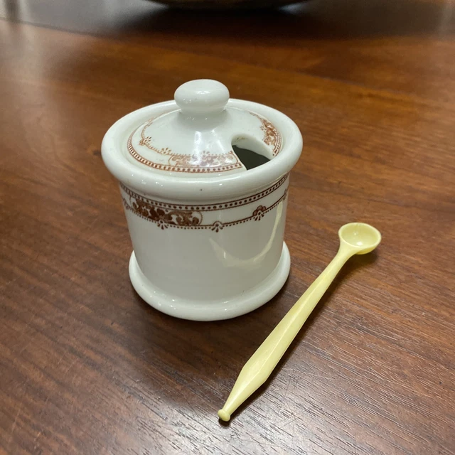 Jackson China Yonkers Restaurant Supply Co.  Mustard Jar & Celluloid Spoon