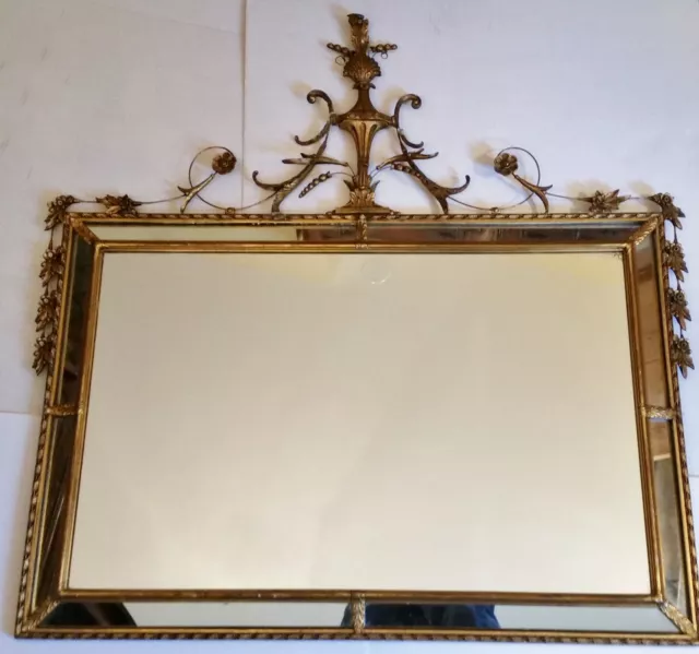 French Louis XVI Style Gilt Wood & Glass Wall Hanging Mirror, 47"x 47"