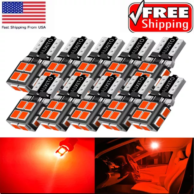 10PCS Canbus LED License Plate Wedge Light Bulbs Lamps 3000K Xenon Red 168 T10