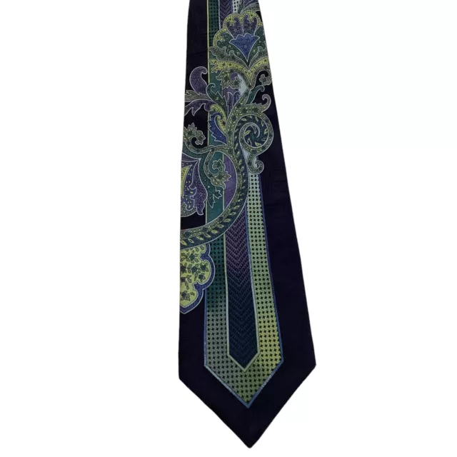 VITALIANO PANCALDI Men's 100% Silk Necktie ITALY Luxury Geometric Blue/Green GUC