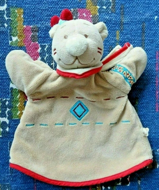 Op / Doudou Marionnette Noukies Ours Indien Beige Rouge Bleu  Bandana Exc Etat