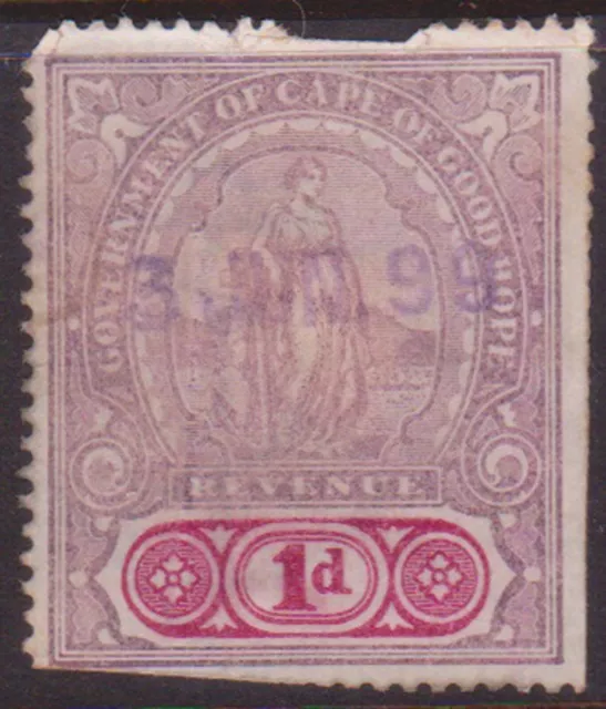 (F166-104) 1899 Cape of Good Hope 1d red& violet revenue stamp (DC)