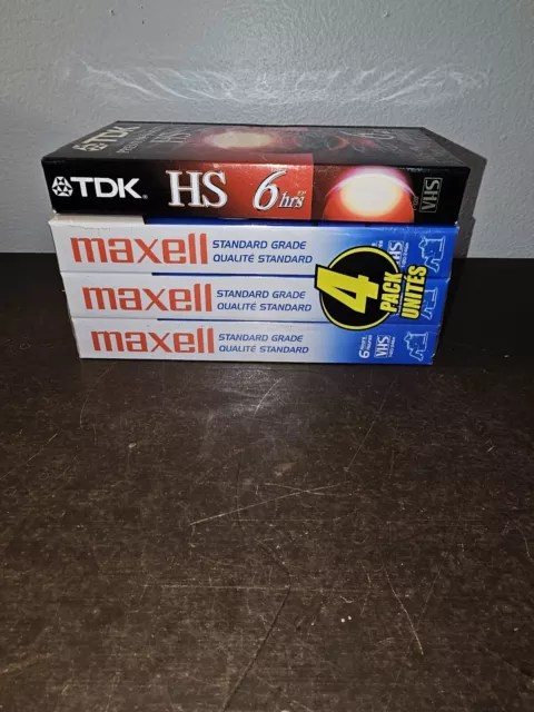 Maxell Blank VHS Tapes T-120 Video Cassette Standard Grade 6 Hrs 3 Pack & 1 TDK