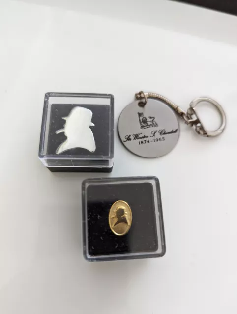 Winston Churchill Pin Badges And A Keyring