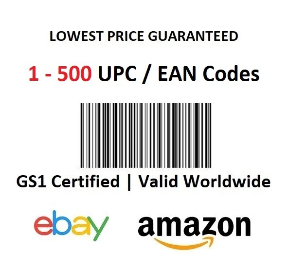 1 - 500 UPC EAN GTIN Unique GS1 Bar codes for Amazon | Retail | Email Delivery