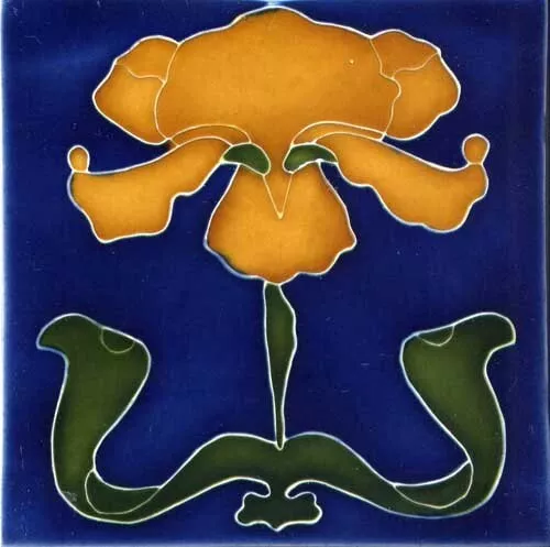 Porteous 6"x6" Majolica Art Tile, Art Nouveau, Arts & Crafts - V3A