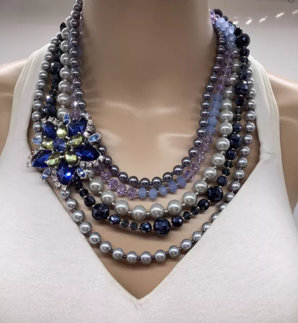 White House Black Market Five Strand Multi Color Necklace With Removable Pin