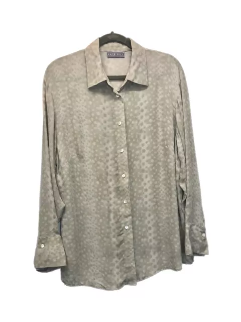 Kate Hill for Lord & Taylor Blouse Size 16W 100% Silk Long Sleeve Tan Button-up