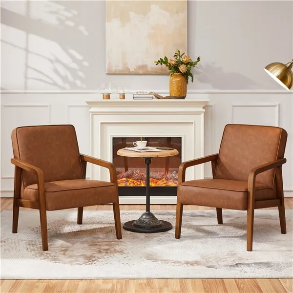 Tub Chair Mid-Century Modern Armchair Faux Leather Accent chair for Living Room