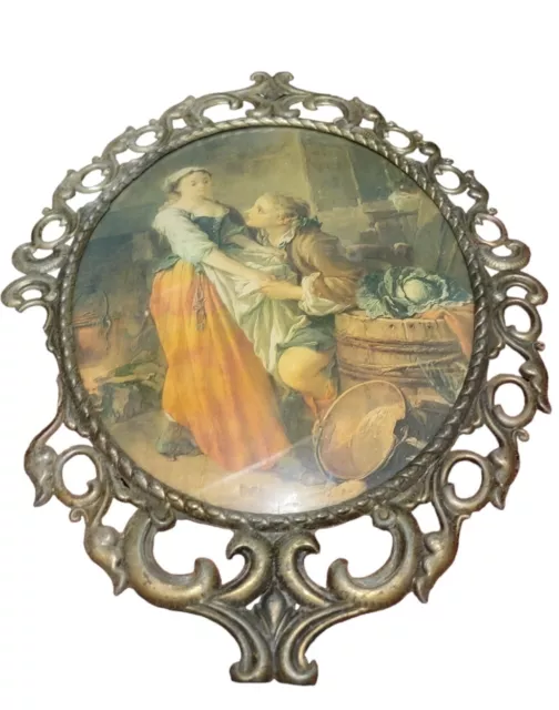 Bubble Glass Frame, Metal Picture Frame, Midcentury, Wall Hanging, Ornate, Photo