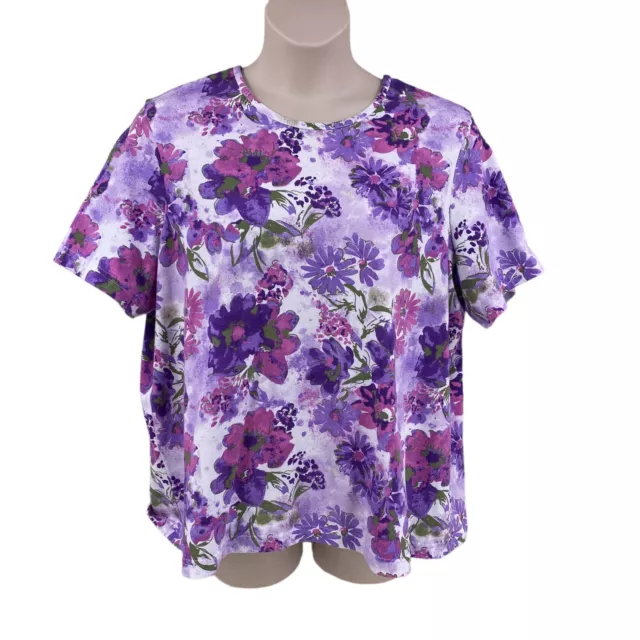 Blair Womens Knit Top Shirt Size 2XL Lavendar Purple Floral Short Sleeve